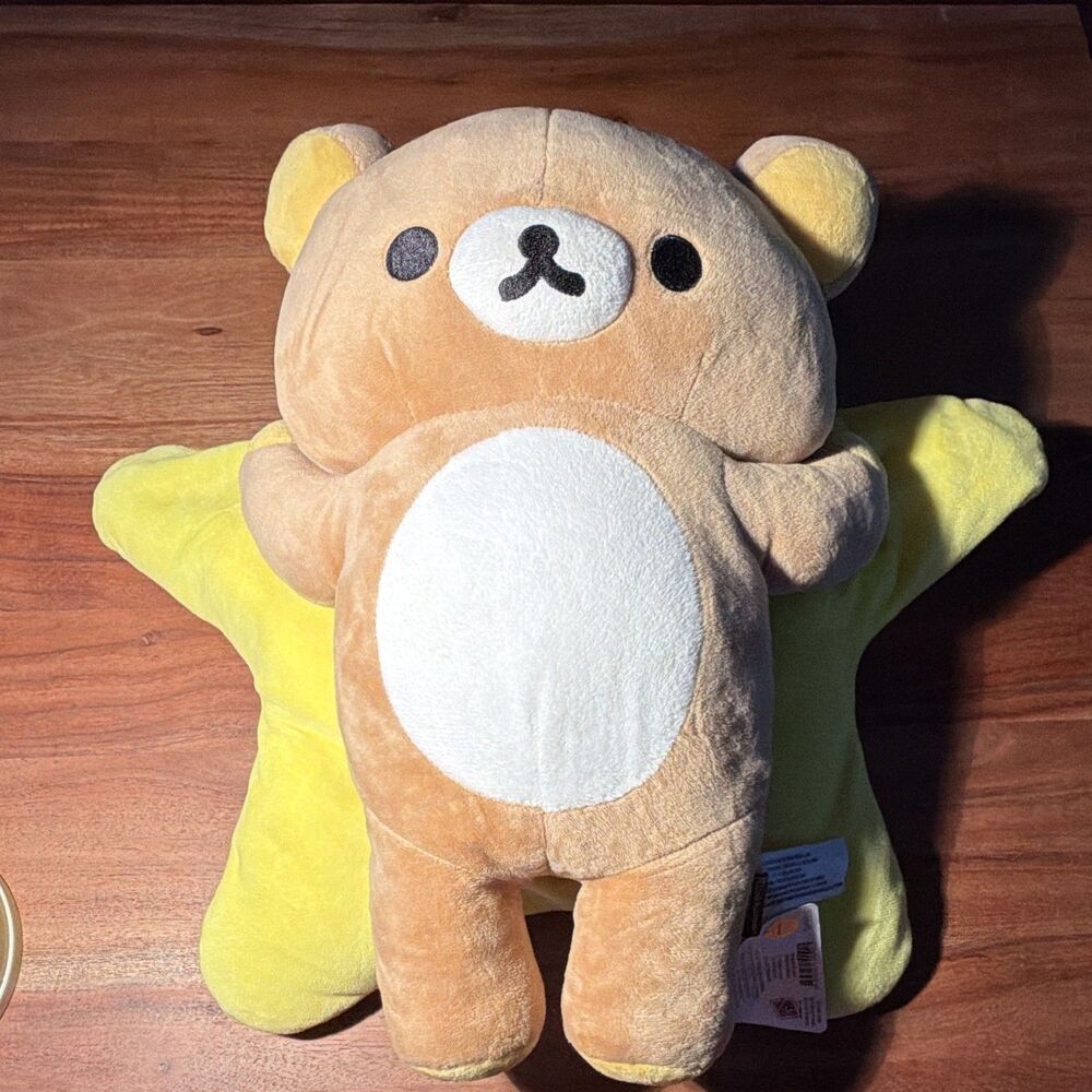 San-X Rilakkuma Bear Plush Lying w/ Yellow Star Pillow 2024 GS9092 W/ Tags